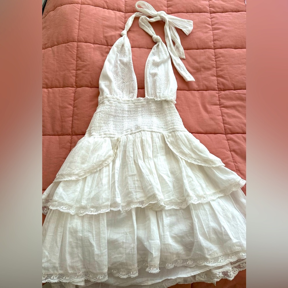 Loveshackfancy Deanna Heritage Halter Mini Dress in White in Size Small